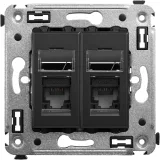 ДКС Компьютерная розетка RJ-45 в стену, кат.6 двойная, Avanti, черный матовый 4412294 DKC