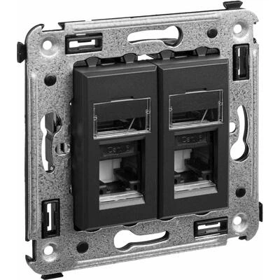ДКС Компьютерная розетка RJ-45 в стену, кат.6 двойная, Avanti, черный матовый 4412294 DKC ДКС Компьютерная розетка RJ-45 в стену, кат.6 двойная, Avanti, черный матовый 4412294 DKC