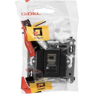 ДКС Компьютерная розетка RJ-45 в стену, кат.5e одинарная экранированная, Avanti, черный матовый 4412363 DKC ДКС Компьютерная розетка RJ-45 в стену, кат.5e одинарная экранированная, Avanti, черный матовый 4412363 DKC