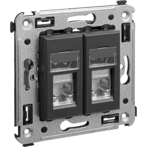 ДКС Компьютерная розетка RJ-45 в стену, кат.5e двойная экранированная, Avanti, черный матовый 4412364 DKC ДКС Компьютерная розетка RJ-45 в стену, кат.5e двойная экранированная, Avanti, черный матовый 4412364 DKC