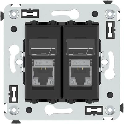 ДКС Компьютерная розетка RJ-45 в стену, кат.6 экранированная  двойная, Avanti, черный матовый 4412394 DKC