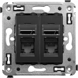 ДКС Компьютерная розетка RJ-45 в стену, кат.5e двойная, "Avanti", "Черный матовый" 4412464 DKC