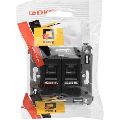 ДКС Компьютерная розетка RJ-45 в стену, кат.5e двойная, "Avanti", "Черный матовый" 4412464 DKC ДКС Компьютерная розетка RJ-45 в стену, кат.5e двойная, "Avanti", "Черный матовый" 4412464 DKC