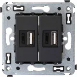 ДКС USB зарядное устройство в стену 2.1 А, Avanti, черный матовый 4412543 DKC