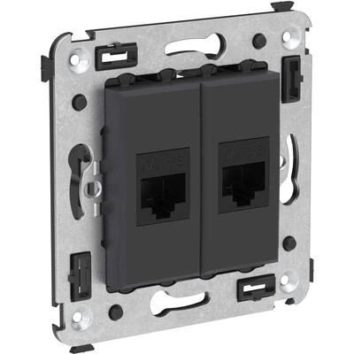 ДКС Компьютерная розетка RJ-45 без шторки в стену, кат.5е двойная, Avanti, черный матовый 4412664 DKC ДКС Компьютерная розетка RJ-45 без шторки в стену, кат.5е двойная, Avanti, черный матовый 4412664 DKC