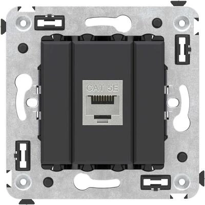 ДКС Компьютерная розетка RJ-45 без шторки в стену, кат.5e одинарная экранированная, Avanti, черный матовый 4412763 DKC