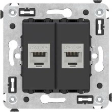 ДКС Компьютерная розетка RJ-45 без шторки в стену, кат.5e двойная экранированная, Avanti, черный матовый 4412764 DKC