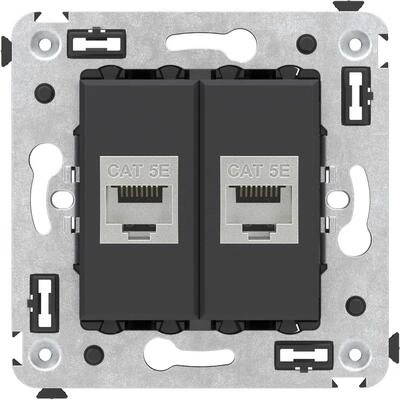 ДКС Компьютерная розетка RJ-45 без шторки в стену, кат.5e двойная экранированная, Avanti, черный матовый 4412764 DKC