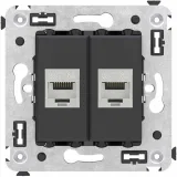ДКС Компьютерная розетка RJ-45 без шторки в стену, кат.6А двойная экранированная, Avanti, черный матовый 4412774 DKC