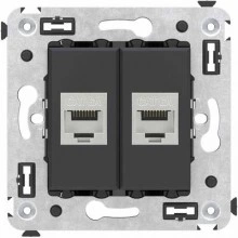 ДКС Компьютерная розетка RJ-45 без шторки в стену, кат.6А двойная экранированная, Avanti, черный матовый 4412774 DKC