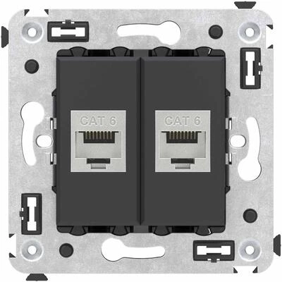 ДКС Компьютерная розетка RJ-45 без шторки в стену, кат.6 двойная экранированная, Avanti, черный матовый 4412794 DKC