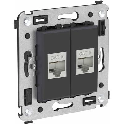 ДКС Компьютерная розетка RJ-45 без шторки в стену, кат.6 двойная экранированная, Avanti, черный матовый 4412794 DKC ДКС Компьютерная розетка RJ-45 без шторки в стену, кат.6 двойная экранированная, Avanti, черный матовый 4412794 DKC