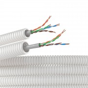 ДКС Электротруба из ПЛЛ не содержит галогенов, гибкая гофрированна д. 16 мм,цвет белый, с кабелем витая пара 5EU/UTP нг(А)-HF, 50 м 8EU81650HF DKC