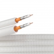 ДКС Электротруба из ПЛЛ не содержит галогенов, гибкая гофрированная д. 20мм, цвет белый, с коаксиальным кабелем SAT нг(А)-HF, 50 м 8VE82050HF DKC