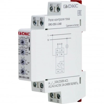 ДКС Реле контроля тока, тип DRC, 0.05-0.5А, конфигурация контакта 1CO, 24-240 AC/DC DRC-C05-1-240 DKC ДКС Реле контроля тока, тип DRC, 0.05-0.5А, конфигурация контакта 1CO, 24-240 AC/DC DRC-C05-1-240 DKC