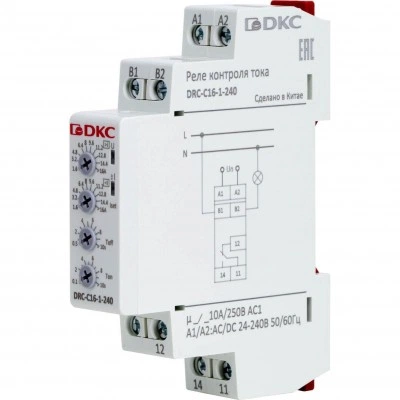 ДКС Реле контроля тока, тип DRC, 1.6-16А, конфигурация контакта 1CO, 24-240 AC/DC DRC-C16-1-240 DKC ДКС Реле контроля тока, тип DRC, 1.6-16А, конфигурация контакта 1CO, 24-240 AC/DC DRC-C16-1-240 DKC