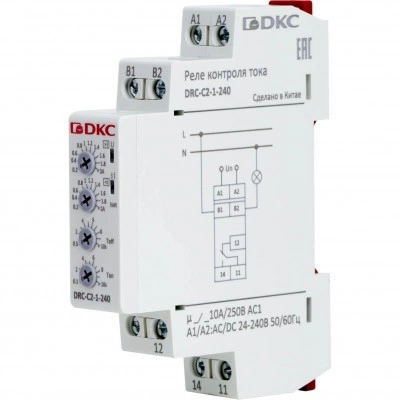 ДКС Реле контроля тока, тип DRC, 0.2-2А, конфигурация контакта 1CO, 24-240 AC/DC DRC-C2-1-240 DKC ДКС Реле контроля тока, тип DRC, 0.2-2А, конфигурация контакта 1CO, 24-240 AC/DC DRC-C2-1-240 DKC