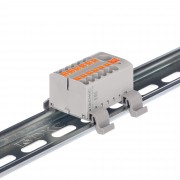 ДКС Блок распределительный с гориз. адаптером на рейку шириной 35мм, зажим push-in, 1 ввод 6 кв.мм, 12 точек подключения 2,5 кв.мм, серый DTP1-112-104SPUG-H DKC