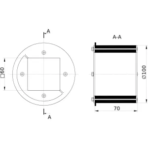 ДКС Проходка круглая, нержавеющая, D100х70 мм с проемом 60х60 мм DXF3123 DKC ДКС Проходка круглая, нержавеющая, D100х70 мм с проемом 60х60 мм DXF3123 DKC