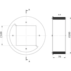 ДКС Проходка круглая, нержавеющая, D200х70 мм с проемом 120х120 мм DXF3126 DKC ДКС Проходка круглая, нержавеющая, D200х70 мм с проемом 120х120 мм DXF3126 DKC