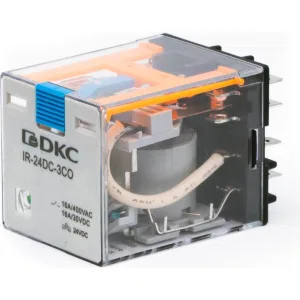 ДКС Реле миниатюрное силовое, 3CO, ком. ток 16А, AgSnO2, напряжение 12V DC, опция: тест-кнопка+светодиод+защитный диод IR-12DC-3CO-D DKC ДКС Реле миниатюрное силовое, 3CO, ком. ток 16А, AgSnO2, напряжение 12V DC, опция: тест-кнопка+светодиод+защитный диод IR-12DC-3CO-D DKC
