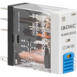 ДКС Реле миниатюрное промышленное, 2CO, ком. ток 8А, AgSnO2, напряжение 24V DC, опция: тест-кнопка+светодиод+защитный диод IR-24DC-2CO-D DKC ДКС Реле миниатюрное промышленное, 2CO, ком. ток 8А, AgSnO2, напряжение 24V DC, опция: тест-кнопка+светодиод+защитный диод IR-24DC-2CO-D DKC
