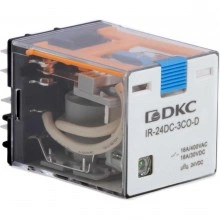 ДКС Реле миниатюрное силовое, 3CO, ком. ток 16А, AgSnO2, напряжение 24V DC, опция: тест-кнопка+светодиод+защитный диод IR-24DC-3CO-D DKC