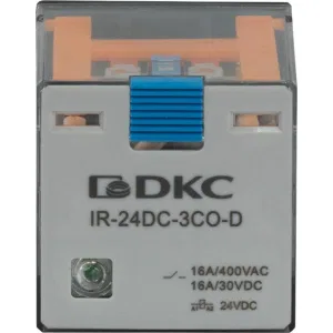 ДКС Реле миниатюрное силовое, 3CO, ком. ток 16А, AgSnO2, напряжение 24V DC, опция: тест-кнопка+светодиод+защитный диод IR-24DC-3CO-D DKC ДКС Реле миниатюрное силовое, 3CO, ком. ток 16А, AgSnO2, напряжение 24V DC, опция: тест-кнопка+светодиод+защитный диод IR-24DC-3CO-D DKC