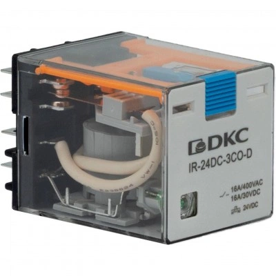 ДКС Реле миниатюрное силовое, 3CO, ком. ток 16А, AgSnO2, напряжение 24V DC, опция: тест-кнопка+светодиод+защитный диод IR-24DC-3CO-D DKC ДКС Реле миниатюрное силовое, 3CO, ком. ток 16А, AgSnO2, напряжение 24V DC, опция: тест-кнопка+светодиод+защитный диод IR-24DC-3CO-D DKC