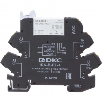 ДКС Реле интерфейсное, 1CO, ком. ток 6А, AgSnO2, напряжение 110V AC/DC, push-in клеммы. IRK-110UC-1CO-PT DKC