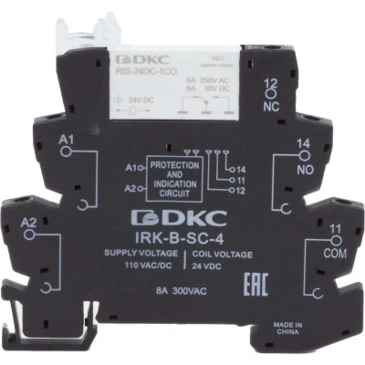 ДКС Реле интерфейсное, 1CO, ком. ток 6А, AgSnO2, напряжение 110V AC/DC, винтовые клеммы. IRK-110UC-1CO DKC ДКС Реле интерфейсное, 1CO, ком. ток 6А, AgSnO2, напряжение 110V AC/DC, винтовые клеммы. IRK-110UC-1CO DKC