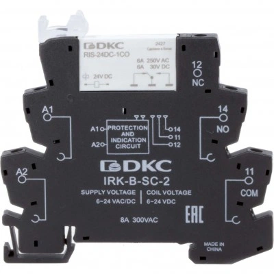 ДКС Реле интерфейсное, 1CO, ком. ток 6А, AgSnO2, напряжение 12V AC/DC, винтовые клеммы. IRK-12UC-1CO DKC ДКС Реле интерфейсное, 1CO, ком. ток 6А, AgSnO2, напряжение 12V AC/DC, винтовые клеммы. IRK-12UC-1CO DKC