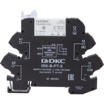 ДКС Реле интерфейсное, 1CO, ком. ток 6А, AgSnO2, напряжение 230V AC/DC, push-in клеммы. IRK-230UC-1CO-PT DKC