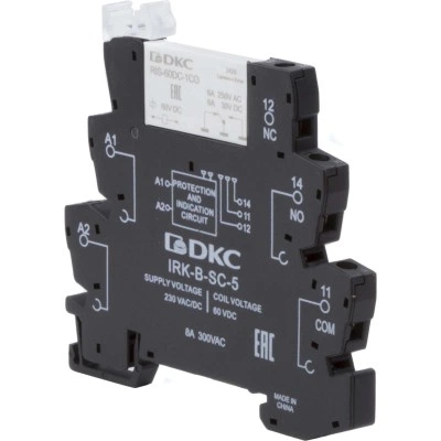ДКС Реле интерфейсное, 1CO, ком. ток 6А, AgSnO2, напряжение 230V AC/DC, винтовые клеммы. IRK-230UC-1CO DKC ДКС Реле интерфейсное, 1CO, ком. ток 6А, AgSnO2, напряжение 230V AC/DC, винтовые клеммы. IRK-230UC-1CO DKC