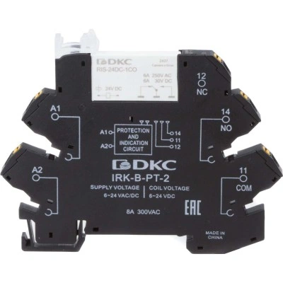 ДКС Реле интерфейсное, 1CO, ком. ток 6А, AgSnO2, напряжение 24V AC/DC, push-in клеммы. IRK-24UC-1CO-PT DKC