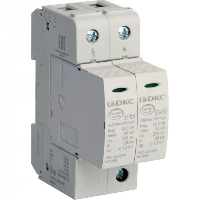 ДКС УЗИП, класс I+II, 2-полюсный, L-N-PE, 12,5кA NX1221 DKC