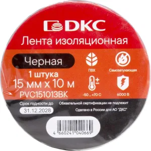 ДКС Лента изоляционная ПВХ 15x0,13 10м в рулоне Черная PVC151013BK DKC ДКС Лента изоляционная ПВХ 15x0,13 10м в рулоне Черная PVC151013BK DKC