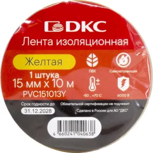 ДКС Лента изоляционная ПВХ 15x0,13 10м в рулоне Желтая PVC151013Y DKC ДКС Лента изоляционная ПВХ 15x0,13 10м в рулоне Желтая PVC151013Y DKC