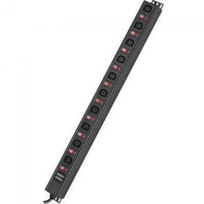 ДКС Блок распределения питания (PDU) 0U 10A с индикацией и защитой, Вых:10 С13, Вх:С14 R519IEC10SWCD DKC