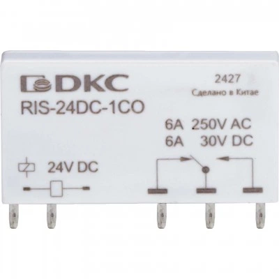 ДКС Реле миниатюрное ультратонкое, 1CO, ком. ток 6А, AgSnO2, напряжение 12V DC RIS-12DC-1CO DKC