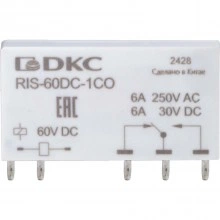 ДКС Реле миниатюрное ультратонкое, 1CO, ком. ток 6А, AgSnO2, напряжение 60V DC RIS-60DC-1CO DKC